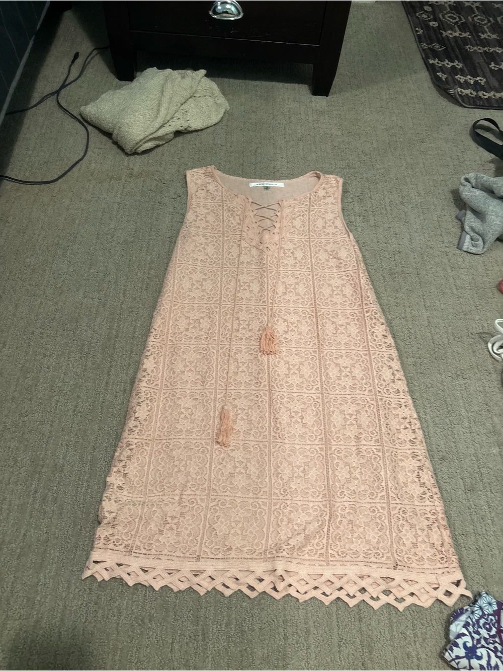Max Studio Sleeveless Lace Shift Dress in Blush